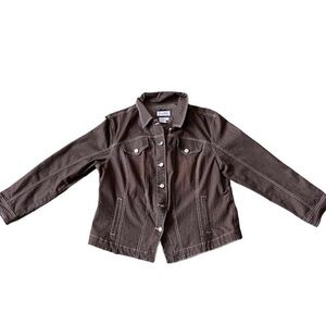 Brown button up y2k jacket with white stitching